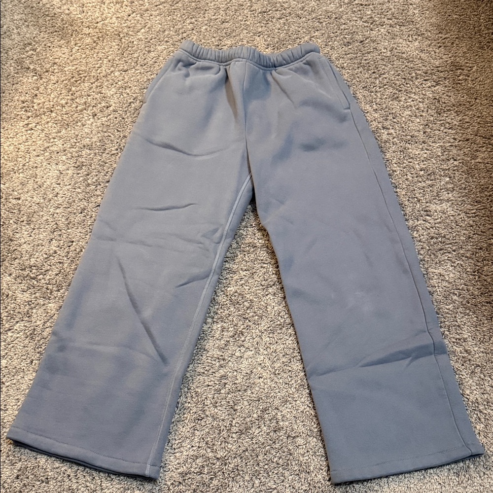 Wide Leg Fleece Pants for Women - Dusty Blue/Grey